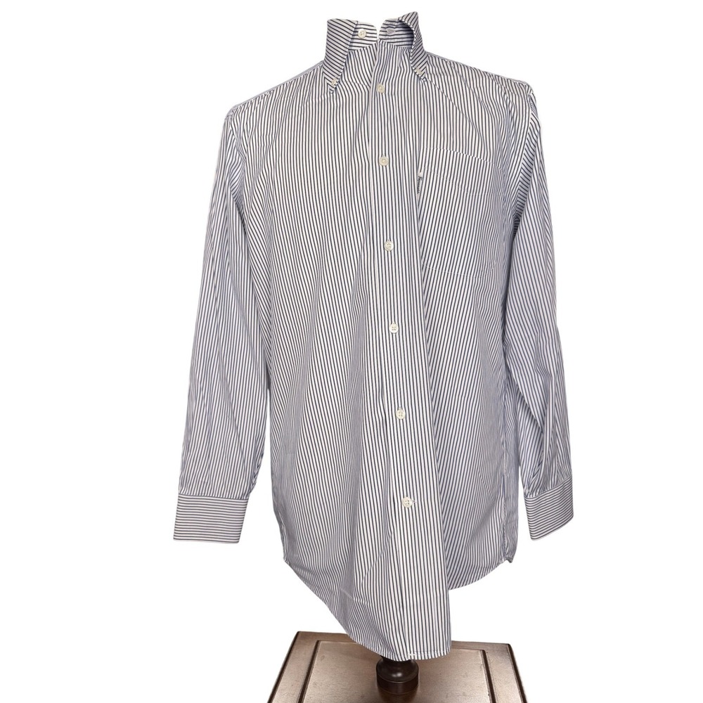 Faconnable Button Down Shirt Mens 16 Blue Striped Excellent Classique L/S
